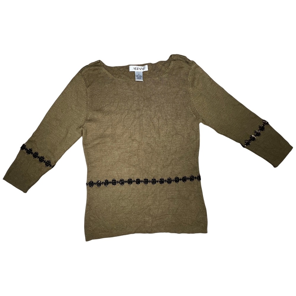 Alfani 100% Silk Beaded Long Sleeve Sweater Top Women's Medium